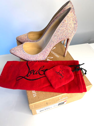 Christian Louboutin Pigalle Follies 100 Glitter Jupon Heels 38.5 UK5.5