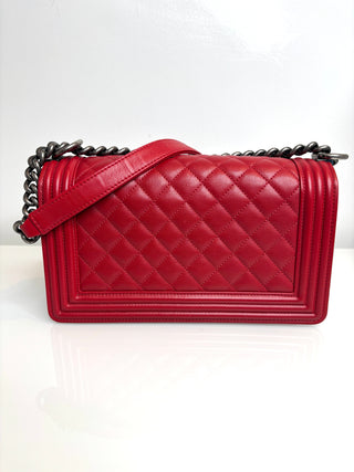 Chanel Medium Boy Bag Quilted Red Calfskin Shoulder Bag