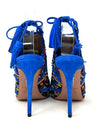 Aquazzura Embroidered Multicolor Blue Suede Peep Toe Heels 