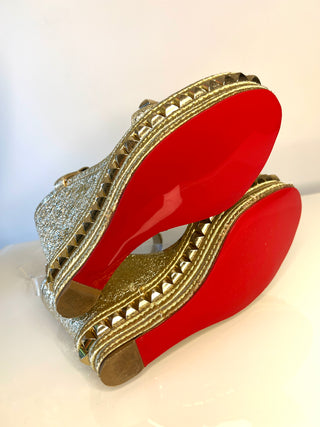 Christian Louboutin Cataclou Gold Wedge Sandals 39.5 UK6.5
