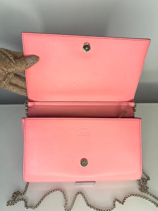Christian Louboutin Paloma Spiked Dolly Pink Leather Clutch Shoulder Bag