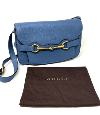 Gucci Bright Brit Blue Grained Leather Shoulder Bag