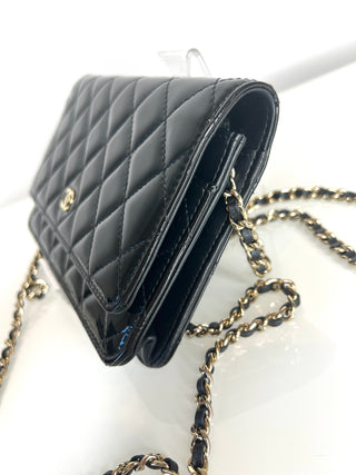 Chanel Preloved Wallet On Chain (WOC) 2019 Black Patent Leather Crossbody Shoulder Bag