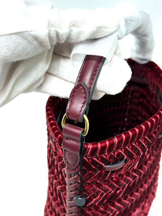 Anya Hindmarch Neeson Oxblood Velvet Woven Drawstring Bucket Bag