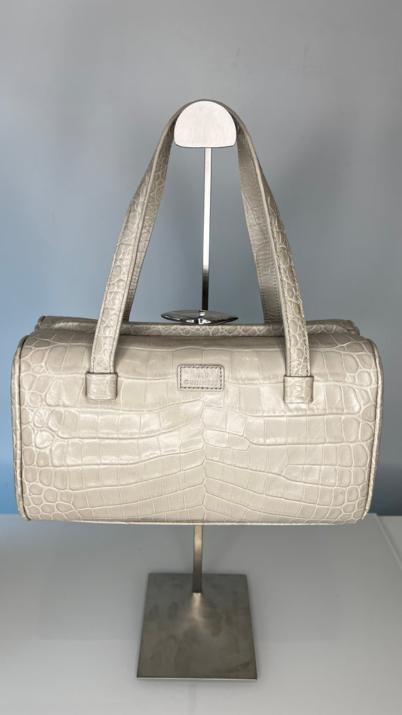 Lulu Guinness Mary Cream Croc-Embossed Handbag – High Heel Hierarchy