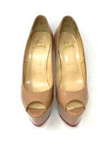 Christian Louboutin Altareva 160 Nude Patent Leather Platform Peep Toe Heels 38 UK 5