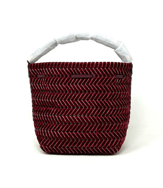 Anya Hindmarch Neeson Oxblood Velvet Woven Drawstring Bucket Bag