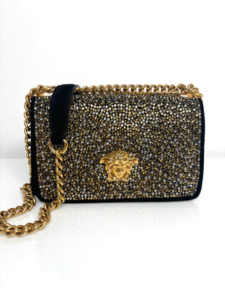 Versace La Medusa Crystal Black Velvet Cross-body Shoulder Bag