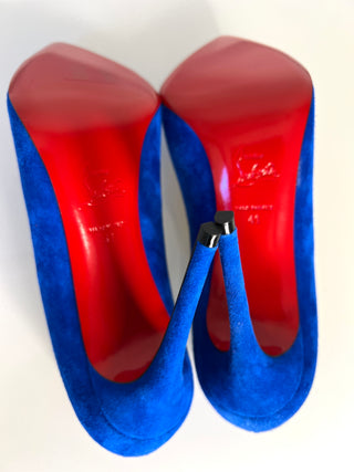 Christian Louboutin Pigalle Follies 100 Blue Suede Heels 41 UK8