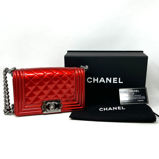 Chanel Small Metallic Red Patent Boy Bag