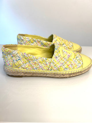 Chanel Yellow Leather and Tweed CC Espadrilles Flats – Size 39 UK 6