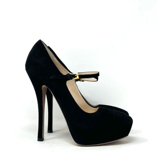 Prada Black Suede Mary Jane Platform Heels 