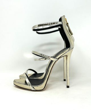 Giuseppe Zanotti Silver Patent Leather Heel Sandals