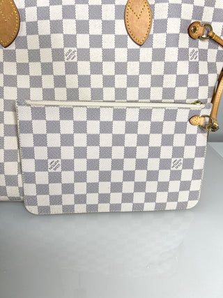 Louis Vuitton Neverfull MM Damier Azur Tote Bag & Matching Pouch