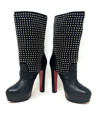 Christian Louboutin Marisa 140 Black Leather Studded Platform Boots 37 UK 4