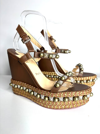 Christian Louboutin Cataconico 120 Brown Wedge Sandals 40 UK7