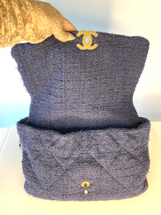 Chanel 19 Navy Tweed Large Flap Shoulder Bag