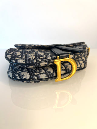 Christian Dior Mini Saddle Bag – Oblique Canvas Navy Leather Handbag