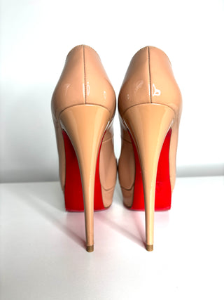 Christian Louboutin Lady Peep 150 Nude Patent Leather Platform Heels