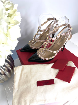Valentino Garavani Rockstud 100 Black Patent Heels 38 UK5