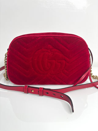 Gucci GG Marmont Matelasse Red Velvet Camera Shoulder Bag