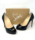 Christian Louboutin New Very Prive 120 Black Patent Leather Peep Toe Heels 38 UK 5