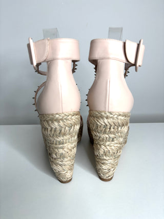 Christian Louboutin Chocazeppa Spikes 120 Beige Wedge Sandals 38 UK5