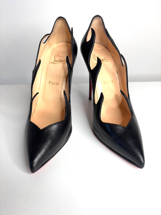 Christian Louboutin Olavague 100 Black Leather Flame Heels 40 UK7