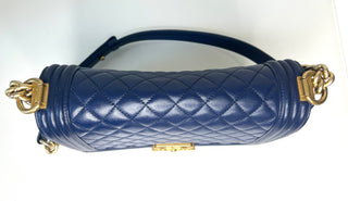 Chanel Medium Boy Bag Navy Blue Quilted Lambskin Leather Gold Tone Hardware Shoulder Bag