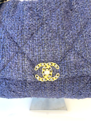 Chanel 19 Navy Tweed Large Flap Shoulder Bag