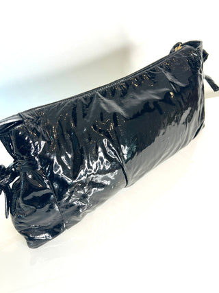 Gucci Pre-Loved Black Patent Leather  Large Hysteria Clutch Bag