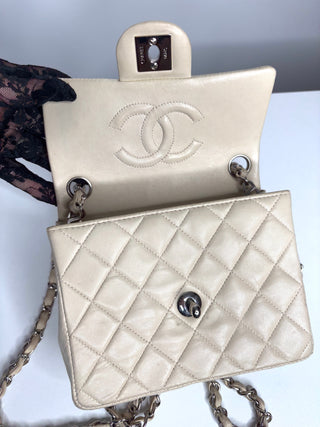 Chanel Mini Flap Square Ivory Lambskin Shoulder Bag