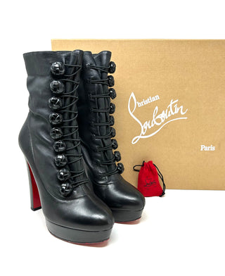 Christian Louboutin Black Leather Ankle Boots 