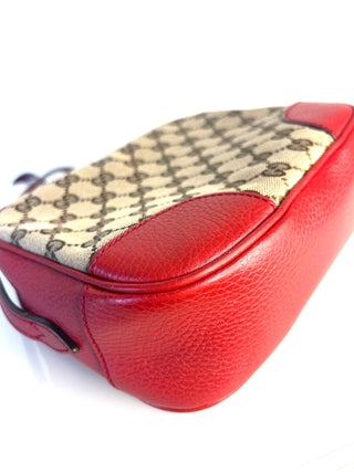 Gucci GG Supreme Bree Red Leather Camera Crossbody Bag