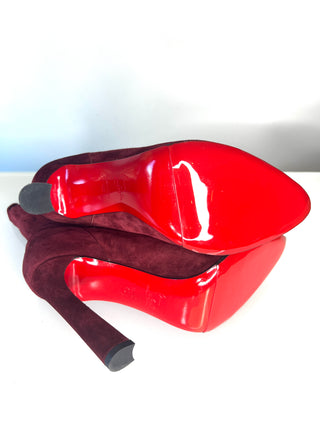 Christian Louboutin Me In The 90s 100 Burgundy Red Suede Ankle Boots – Size 40 / UK 7