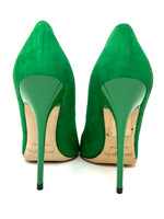 Jimmy Choo Green Suede Leather Pointed Toe Heels 