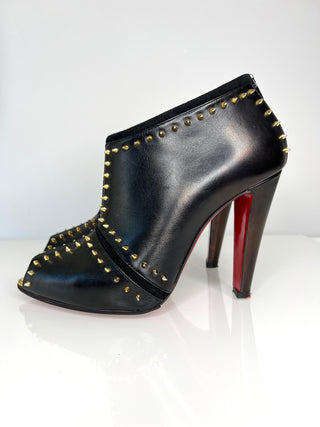 Christian Louboutin Carapachoc 100 Spike Black Leather Peep-Toe Ankle Boots 38.5 UK5.5