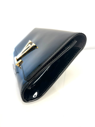 Louis Vuitton Louise Gold LV Black Patent Leather Clutch Bag