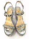 Christian Louboutin Pyraclou Silver Leather Pyramid Studded Wedge Sandals Small Fit 41 UK 8