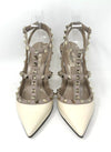 Valentino Garavani Rockstud 100 T-Bar Champagne Patent Studded Heels 37.5 UK 4.5