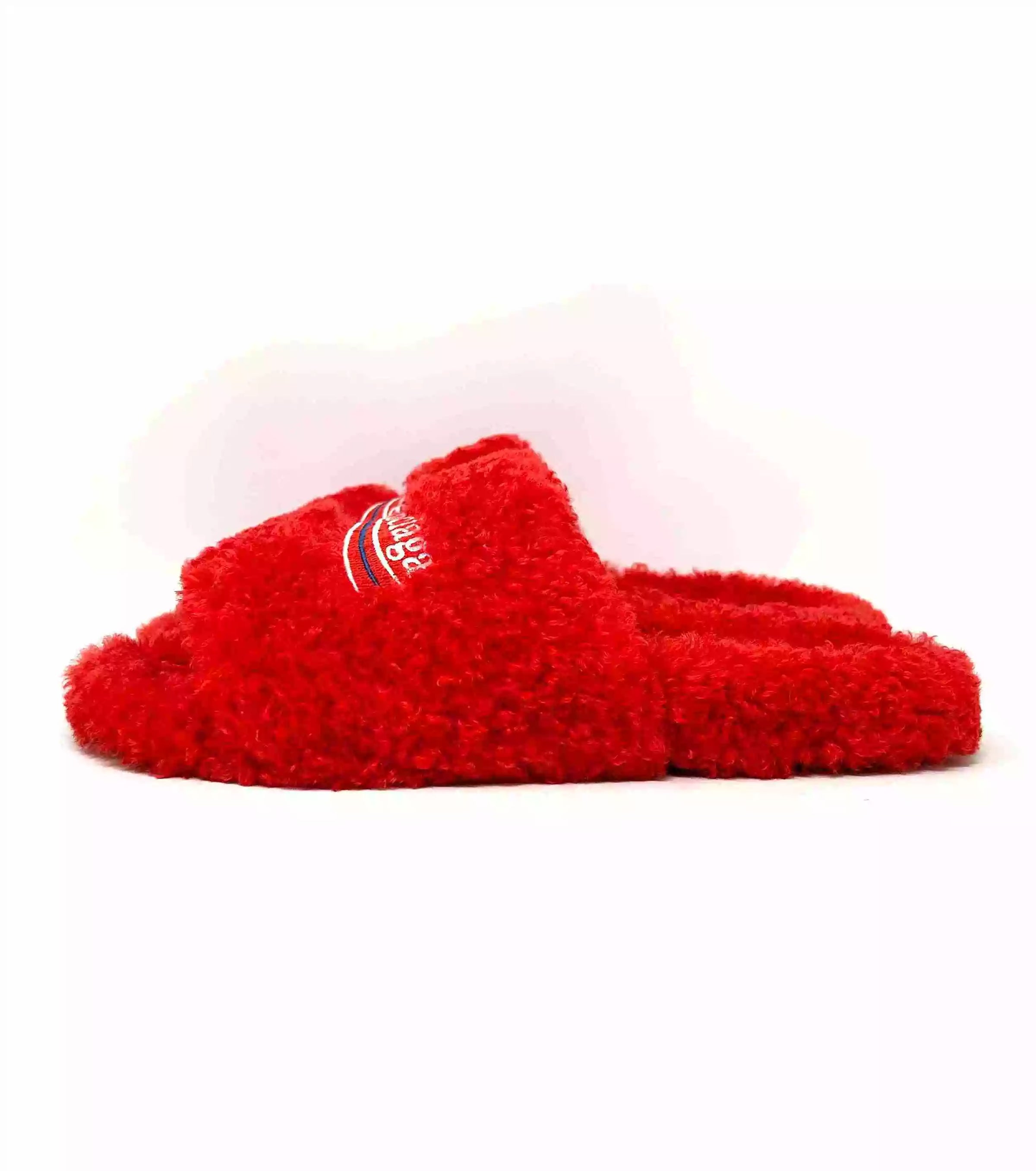 Balenciaga Furry Slipper Red Faux Shearling Logo Flat Mule Sandals 41 High Heel Hierarchy