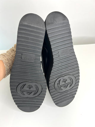 Gucci Pre-Loved Double G Creeper Platform Black Leather Loafers 37.5 UK4.5