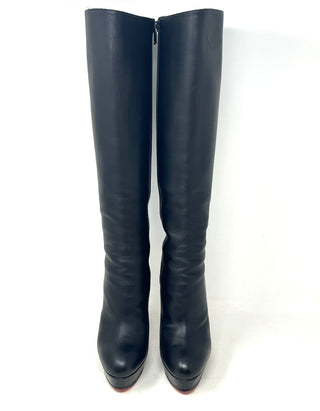 Christian Louboutin Taclou Botta 140 Black Leather Platform Knee High Boots 38 UK 5