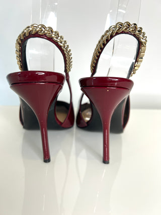 Gucci Pre-Loved Signoria Slingback Rosso Ancora Burgundy Patent Leather Heels 37 UK4