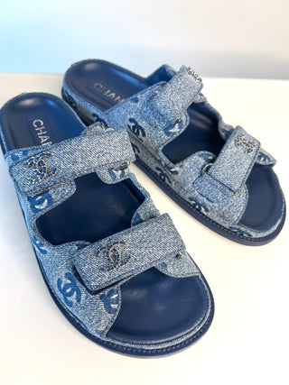 Chanel Denim CC Monogram Dad Sandals 38.5 UK5.5