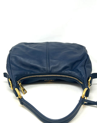 Prada Sacca Navy Blue Soft Calf Leather Hobo Shoulder Bag