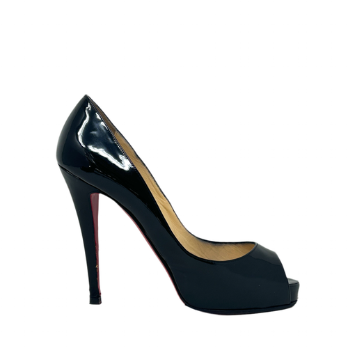 Christian Louboutin Black Patent Leather Peep Toe Heels