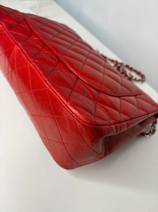 Chanel Jumbo Red Lambskin Classic Single Flap Shoulder Bag