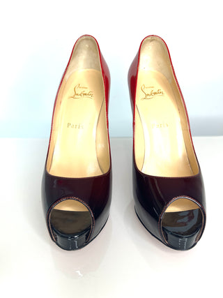 Christian Louboutin New Very Prive 120 Black Red Degrade Patent Leather Platform Heels 38 UK5
