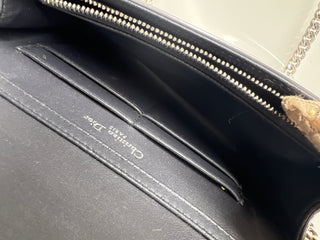 Christian Dior Metallic Diorama Silver Micro Cannage Wallet on Chain / Crossbody Bag